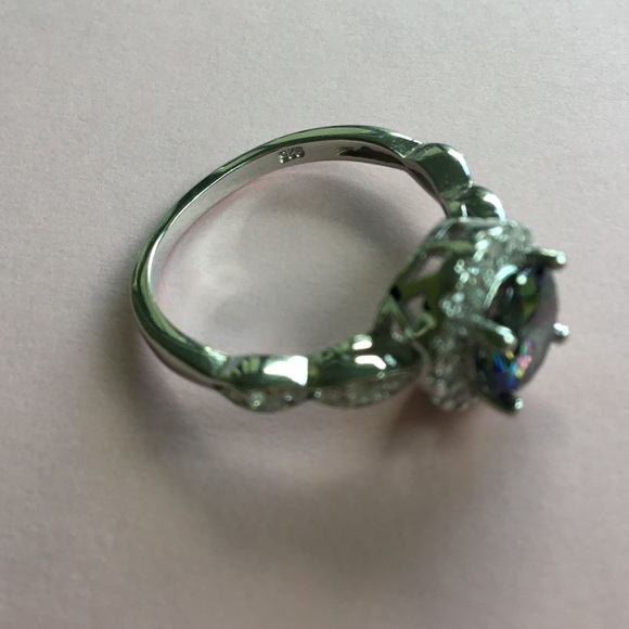 Sterling Silver Rainbow Topaz Cz & Clear Cz Ring - Picture 14 of 15